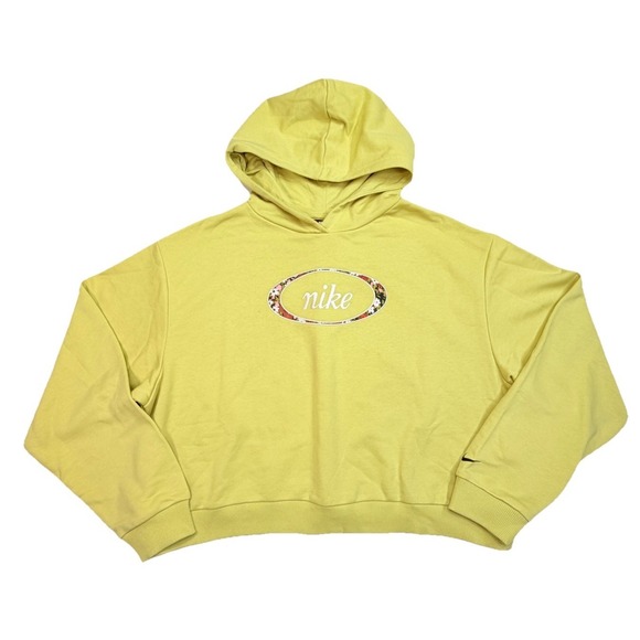 Nike Tops - Nike Sportswear Floral Logo Cropped Hoodie Lemon Chiffon Yellow Women's L